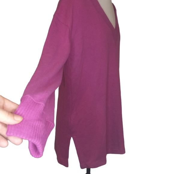 LOFT Women Purple Polyester Blend V-Neck Pullover Sweater Size Medium - Picture 3 of 6